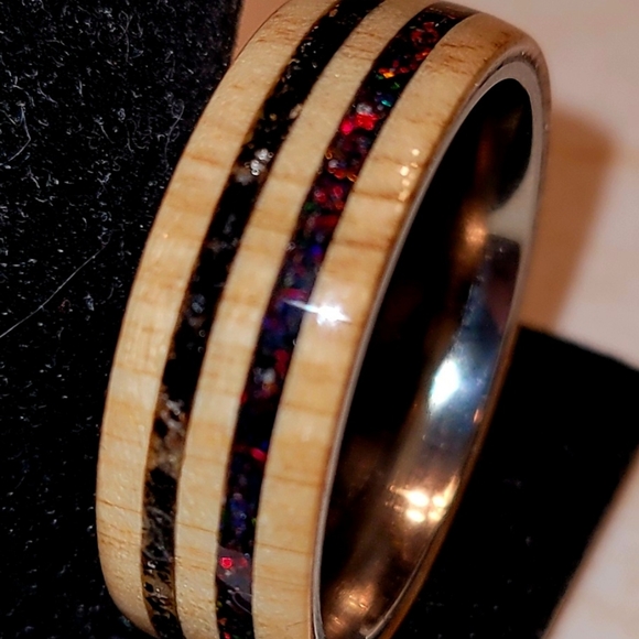 Custom handmade wood stone opal ring